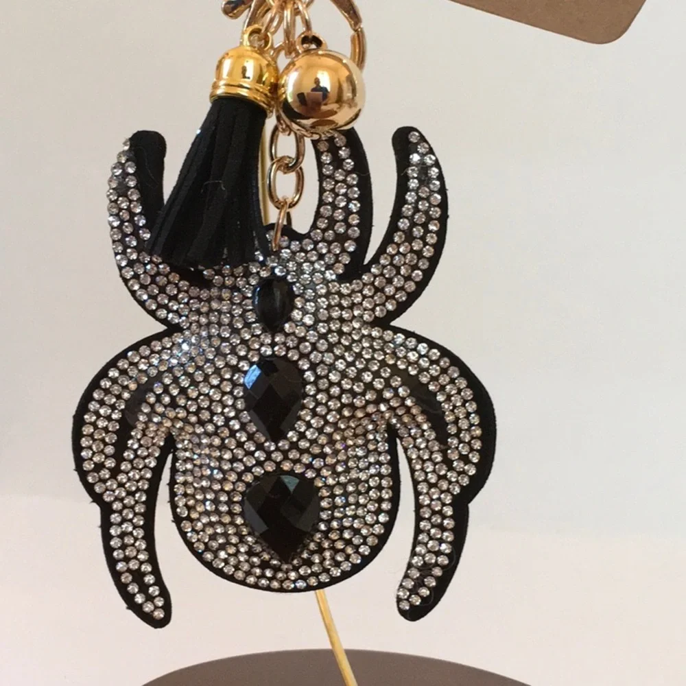Halloween! Rhinestone Spider Keychain And Clip NWT